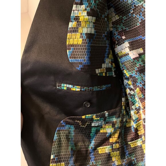 Robert Graham Black Velvet Blazer Jacket 44R With Multicolor Mosaic Lining - Picture 3 of 6